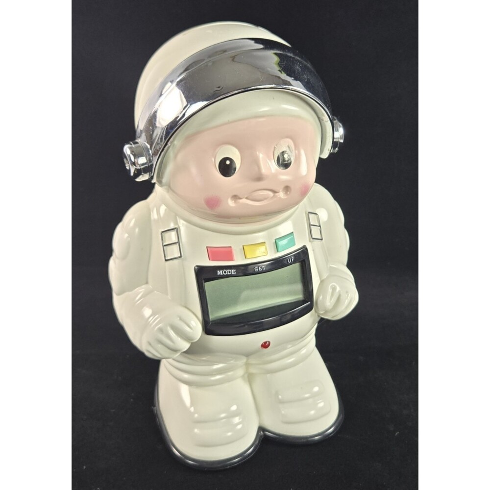 Vintage Astronaut Digital Alarm Clock and Coin Bank Battery Operated Works